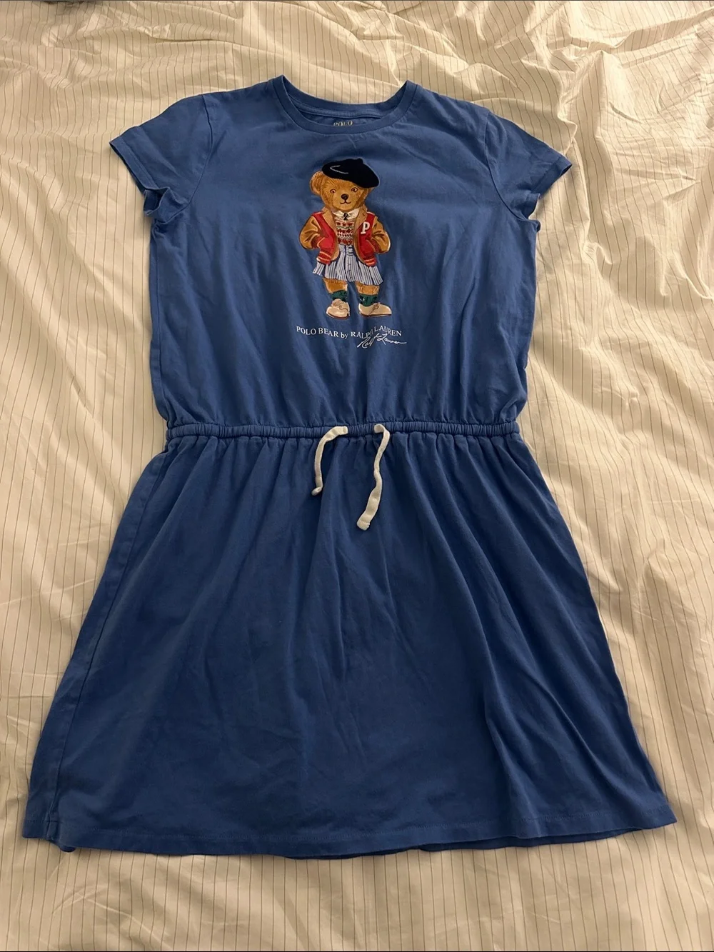 Ralph Lauren Blue Polo Bear Drawstring Waist Cotton Dress - XL